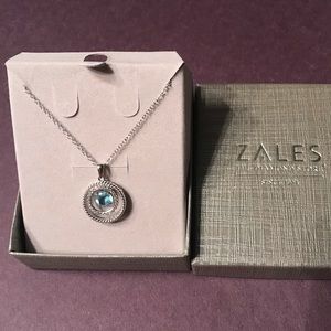 Zales 925 silver circle necklace with light blue stone 18" chain